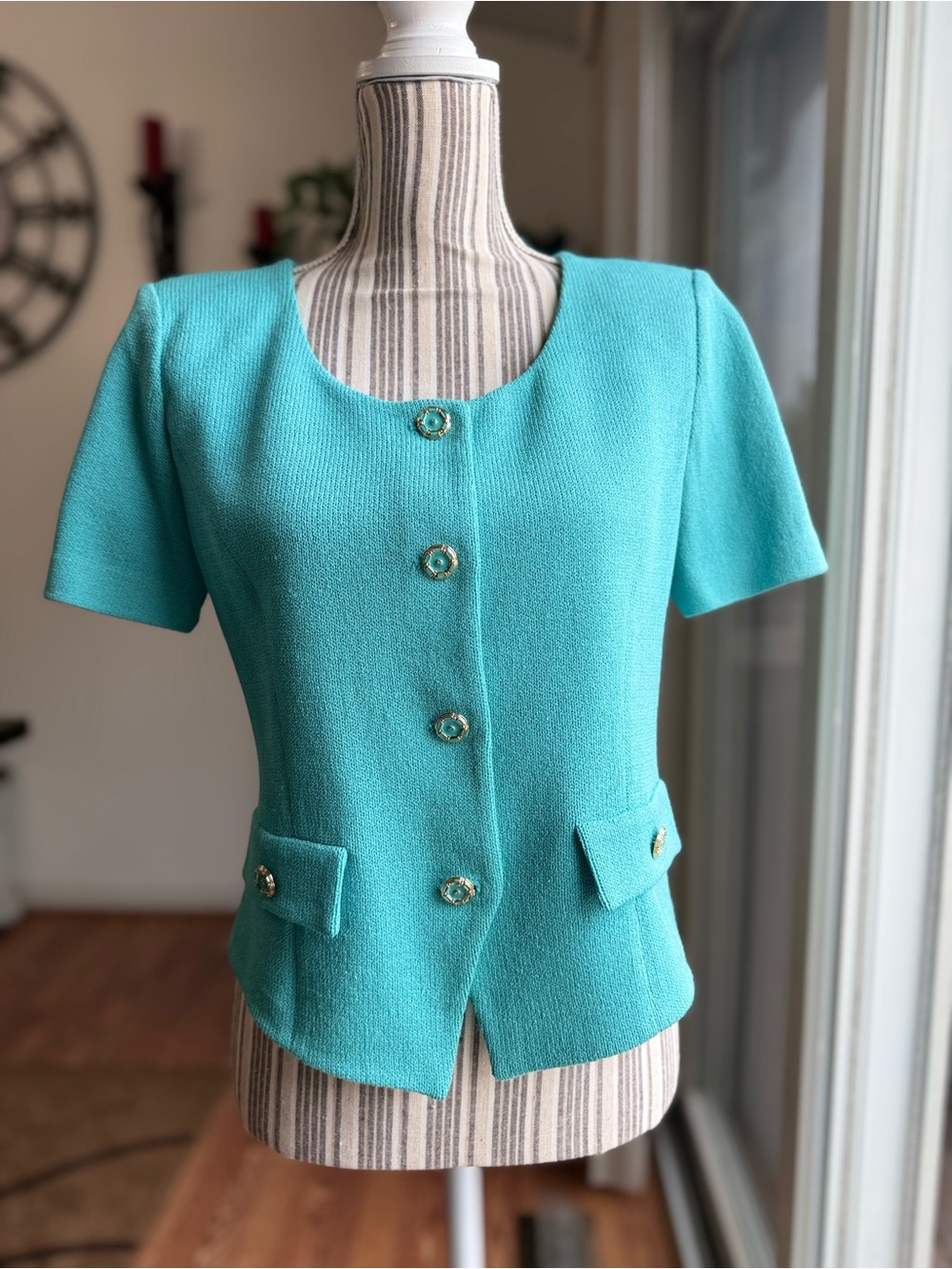 St. John Turquoise Short-Sleeve Knit Jacket